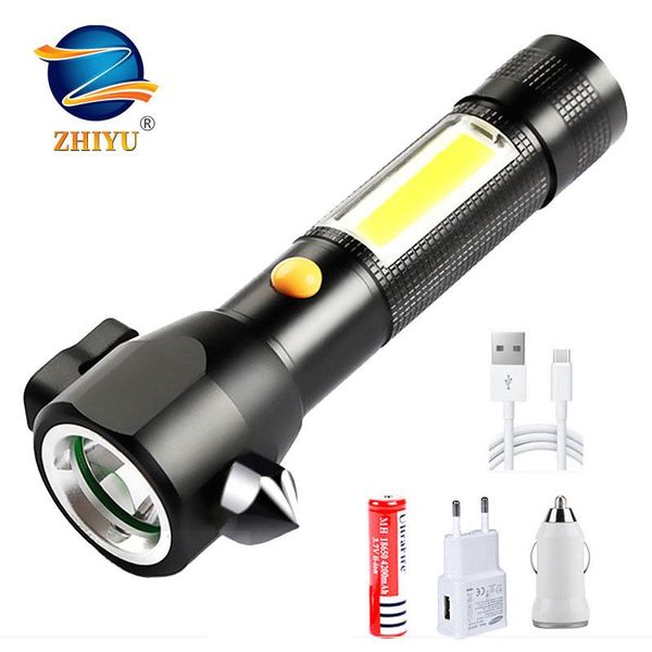 

flashlights torches zhiyu multifunction t6 cob led 3 mode magnet 18650 battery usb rechargeable lamp camping fixed focus light