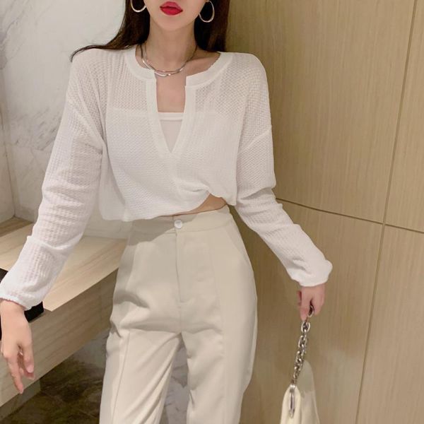 

women's two piece pants hzirip 2021 autumn women two-piece sets suspender-style solid color design sense sleeved classic basic suit tro, White