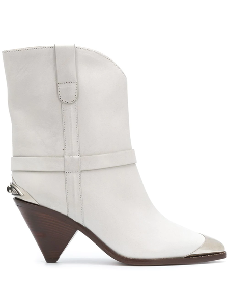 

boots women shoes paris metal toe cap white leather season mid cone heel, Black