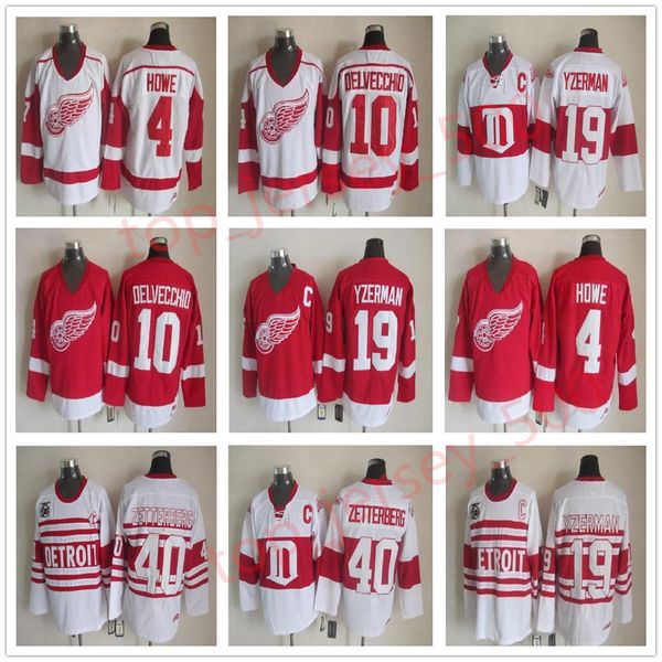 

detroit red wings 19 steve yzerman jersey men 40 henrik zetterberg 10 alex delvecchio 4 gordie howe vintage classic 75th red white, Black;red