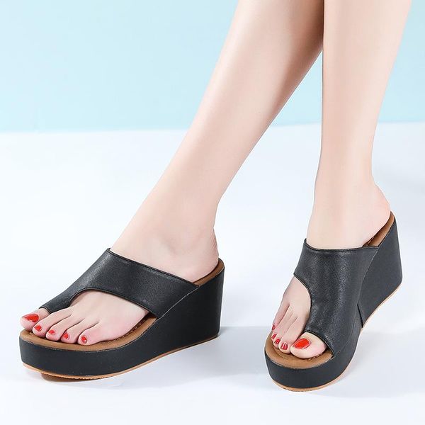 

summer shoes for women platform wedges slippers casual slip on sandals ladies flip flops, Black