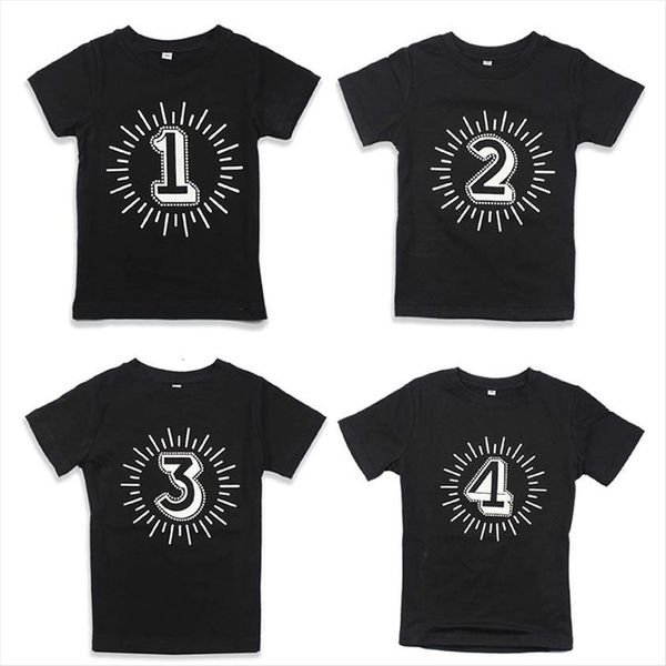 

birthday party t shirts children baby girl summer black kids number 1 2 3 4 print boys short sleeve, Blue