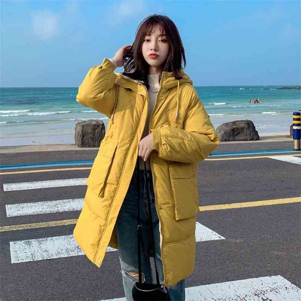 

arrival winter jackets women hooded loose warm parka double pocket padded parkas ladies casual long coat s254 210512, Black