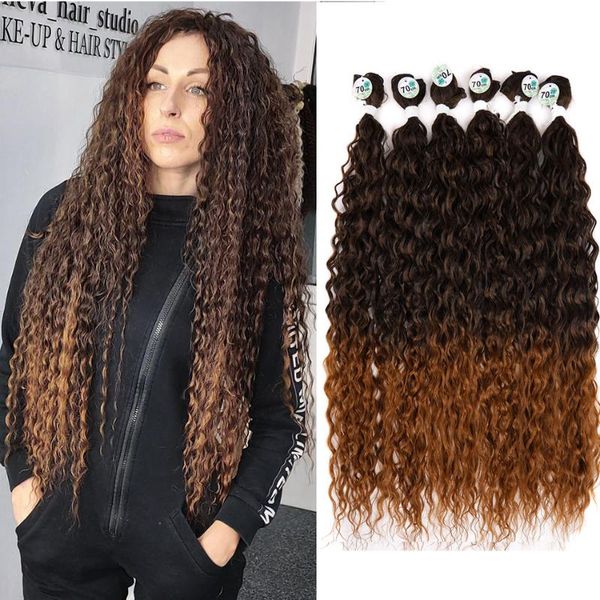 

human ponytails kinky curly hair bundles synthetic weaving extensions 300g for full head 26-30 inch black brown ombre ins trendy anjo plus r
