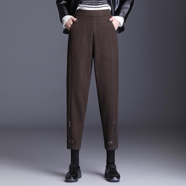 

women's pants & capris women fashion elastic high waist loose casual woolen pencil autumn winter office lady vintage elegant boot trous, Black;white
