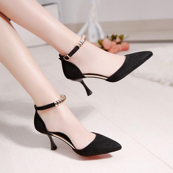 

dress shoes 2021 summer korean version of baotou word buckle sandals women's sense with single wild high heels women, Black