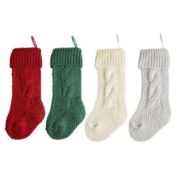 

christmas decorations wool knitting stockings cute large xmas gift bags 2021 happy year candy holder tree ornaments