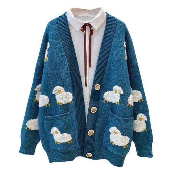 

h.sa women winter knit sweater coat v neck sheep cardigans christmas sweaters warm knitwear sueter mujer long jacket 211011, White;black