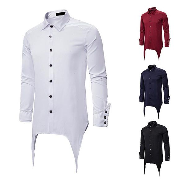 

men's casual shirts 2021 spring punk status gothic slim fit shirt long sleeve, White;black