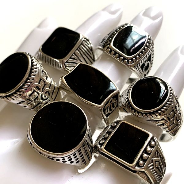 

wholesale 30 black enamel vintage design rings mix women men cool retro jewelry, Golden;silver