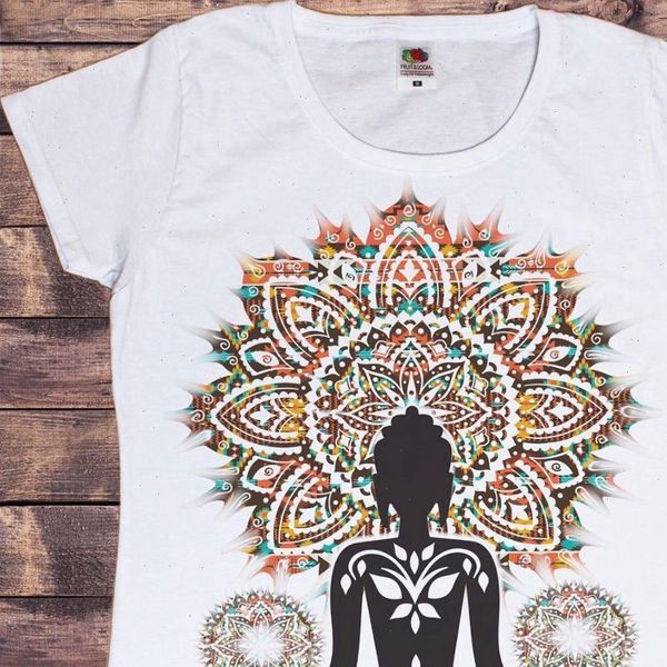 

zen women t shirt hobo boho paix buddha meditation print simple short sleeve ladies tee femme summer tshirt, White