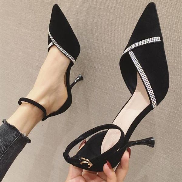 

dress shoes high heel women woman fashion rhinestone pointed heels 2021 spring suede heeled d143, Black