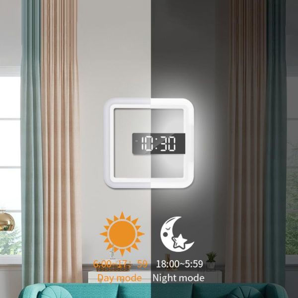 

desk & table clocks led wall clock remote control digital mirror alarm/temperature ring multicolor light 11 inch square