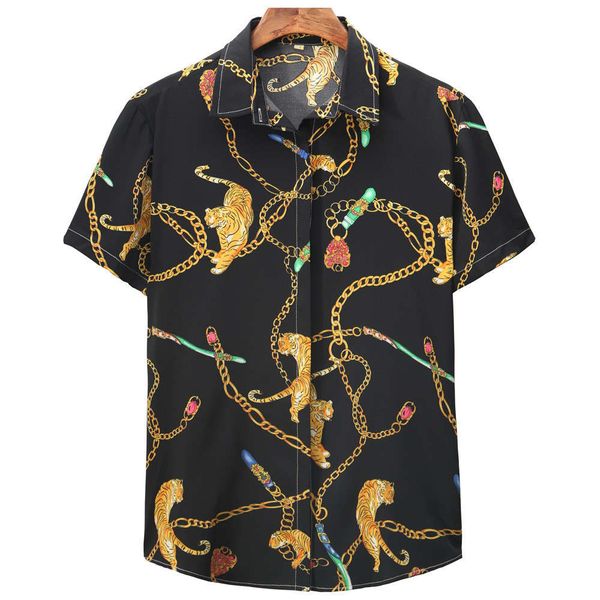 

shirtssummer fashion printed men's hawaiian casual shirt, White;black