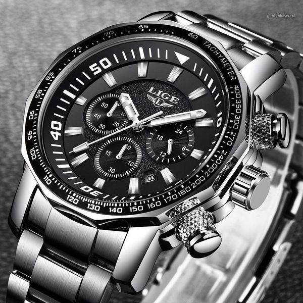 

wristwatches lige brand 2021 luxury men fashion quartz watch men's casual stainless steel waterproof sport watches relogio masculino, Slivery;brown