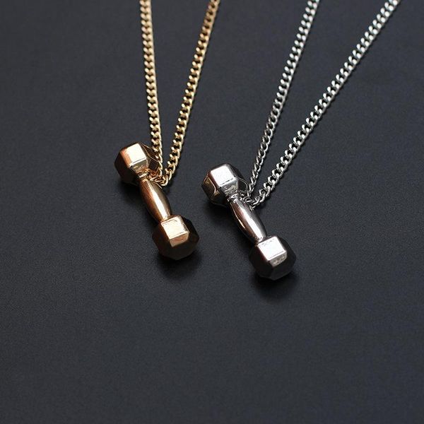 

chains gym dumbbell pendant necklace gold silver color bodybuilding women men sports barbell gift mens jewellery