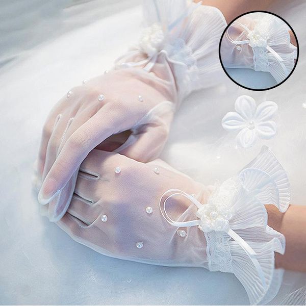 

bridal gloves swear 25cm short ivory lace evening party pricecess lady bridesmaid finger performance wedding, White