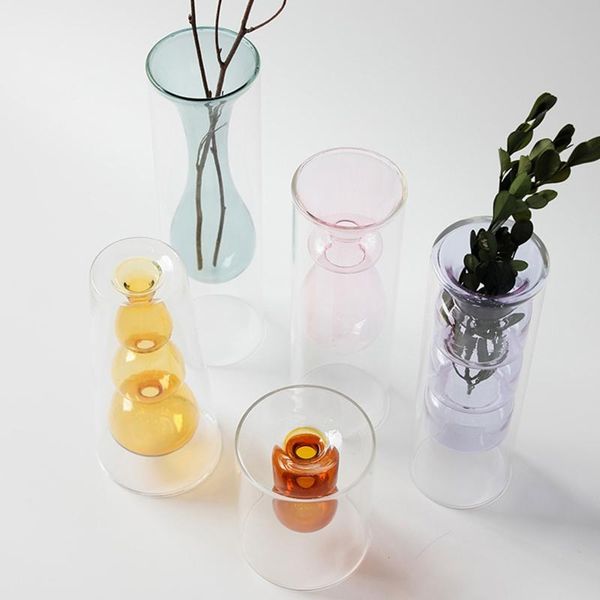 

colored glass bud vase, double walled decorative creative crystal de drop vases
