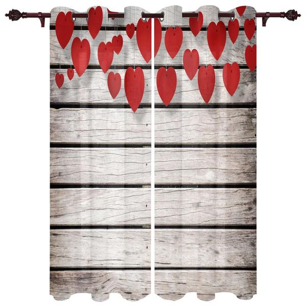 

polyester translucent curtains love red wooden board retro pattern luxury for living room kitchen bedroom windows curtain & drapes