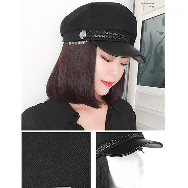

baseball cap with wigs pixie cut bob hair synthetic short hat for women1, Black