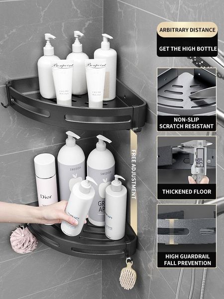 

hooks & rails joybos corner shelf bathroom storage shelves aluminum toilet triangle punching shower rack accessories