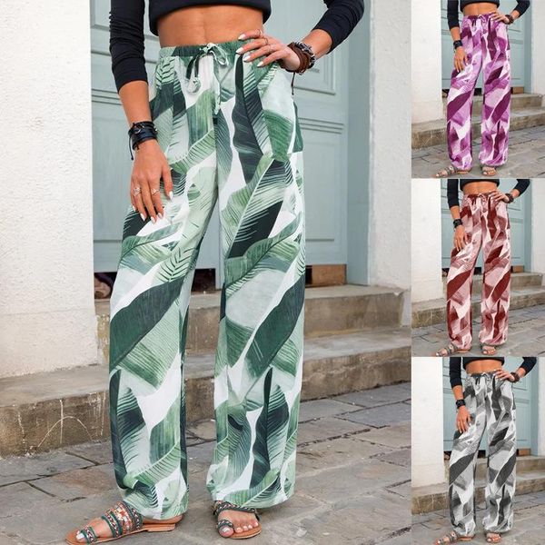 

women's pants & capris printed wide-leg trousers 2021 straight-leg casual drawstring sweatpants, Black;white