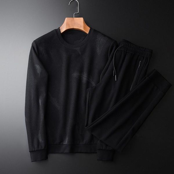 

men's tracksuits minglu autumn mens sets (sweatshirt+pants) luxury jacquard casual sports black male suits fashion slim fit hoodies 4xl, Gray