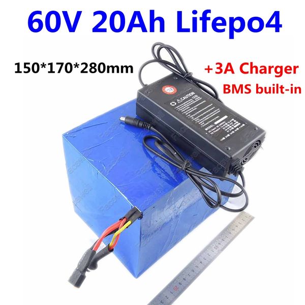 Güçlü 60 V LIFEPO4 Pil Paketi Elektrikli Bisiklet 20Ah Lityum 1000 W 1500 W 2000 W Elektrikli Motor Ebike 2000 Cycles için + 3A Şarj