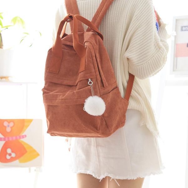 

outdoor bags atinfor brand women anti theft backpack fur ball solid color corduroy for girls travel bag bookbag