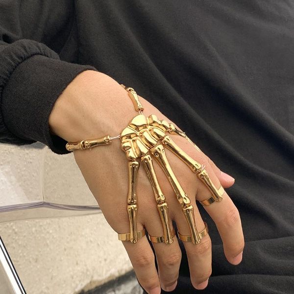 

charm bracelets punk style personality skull joint metal bracelet parties adjustable hand shape funny for couples, Golden;silver