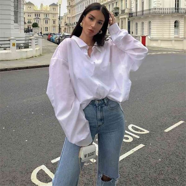

paris girl casual loose long shirts women turn-down collar blouse sleeve white shirt female summer autumn streetwear 210524
