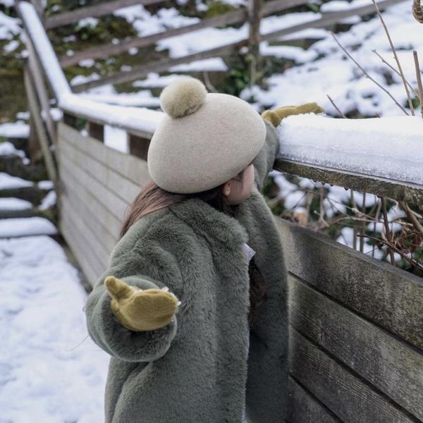 

caps & hats king wheat 2021 winter korean wool girls berets keep warm lovely children hat hair ball baby fedoras outdoor casual cap, Yellow
