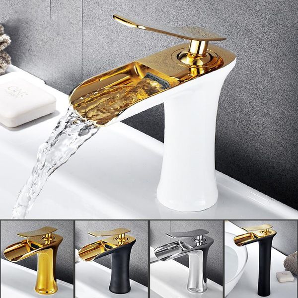 

bathroom sink faucets waterfall basin gold white brass faucet black and cold tap