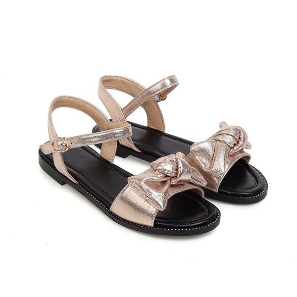 

women summer ankle strap flat sandals woman flats shoes sandalias casual party 2021 children girls bowtie gold pink pu, Black