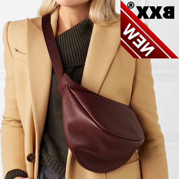 

[bxx] spring woman new wine red black color wide single strap zipper half moon pu leather chest bag all match li812