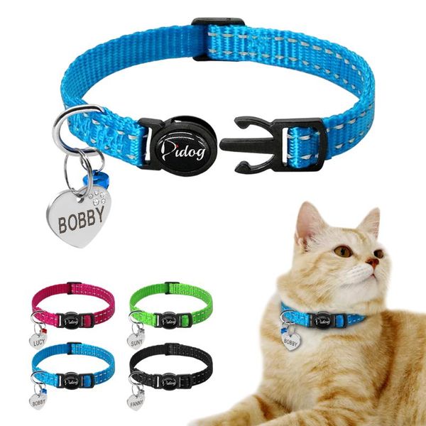 

cat collars & leads quick release kitten collar reflective personalized puppy dog id engraved with bell tag nameplate for small pet