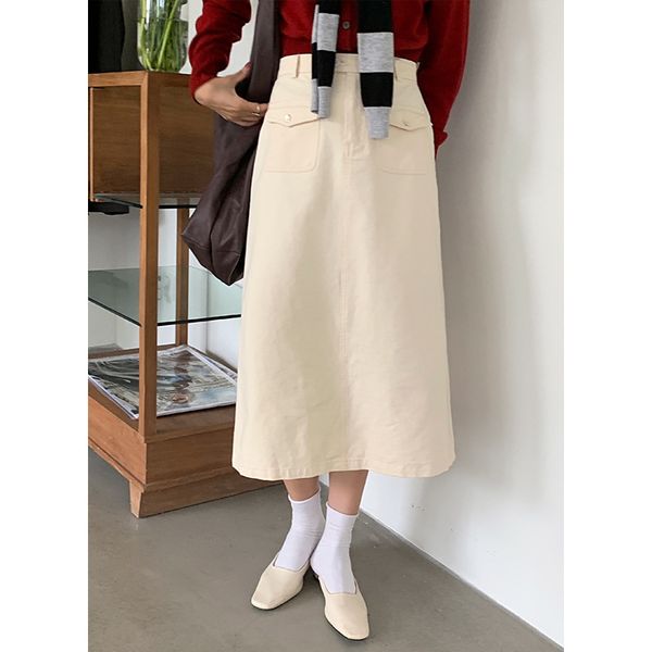 

skirts 2021 autumn drs korean version slim covering crotch high waist a-shaped double pocket hip wrap skirt women's medium length q5095, Black