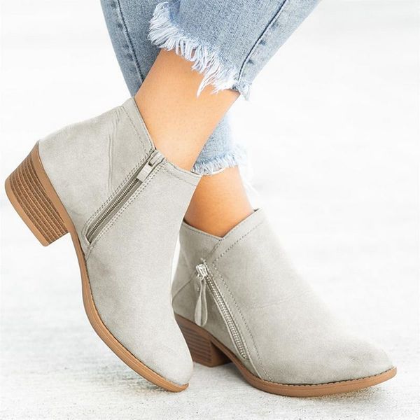 

boots 2021 antumn women retro high heels ankle female shoes flock mid plaform booties casual zip botas mujer, Black