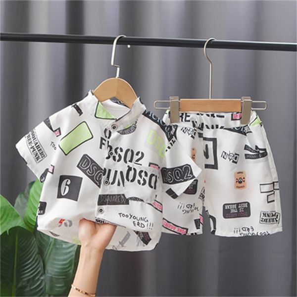 

baby boy summer clothes 2022 new boys short-sleeved suit clothes fashion trend kids clothes, White