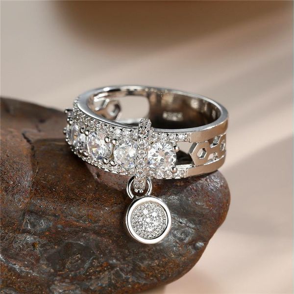

wedding rings luxury female white zircon stone ring rose gold silver color engagement vintage pendant round for men women, Slivery;golden