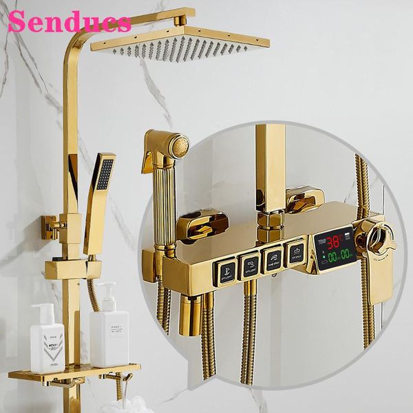 

gold bathroom shower set senducs quality brass bathtub mixer faucets gold shower sprinkler suit thermostatic system