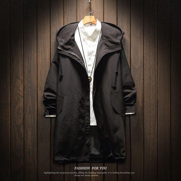 

men's trench coats autumn windbreaker student medium length fattening oversize loose jacket fy621 / p95, Tan;black