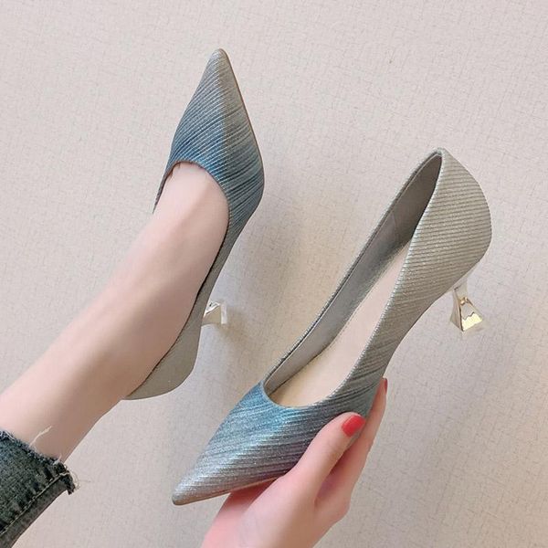 

dress shoes 2021 women gradation pumps pointed toe silver wedding woman glasses heels boat bridal zapatos mujer, Black