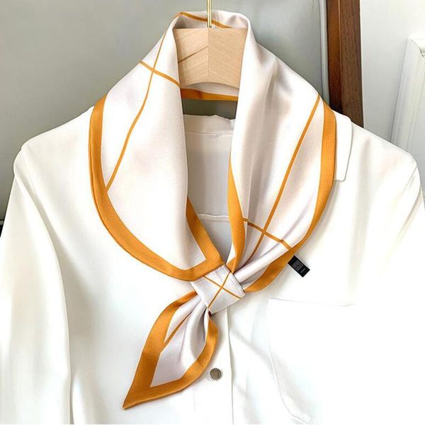 

scarves simple geometric striped socket scarf 15*70cm small silk office lady neck hair band ribbon beach, Blue;gray
