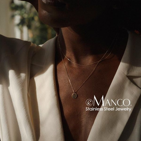 

pendant necklaces e-manco 2pcs layered chain necklace stainless steel chokers for women simple style ladies jewelry, Silver