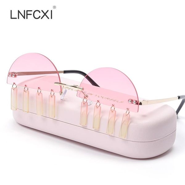 

sunglasses lnfcxi retro fashion rimless women unique half lens steampunk men female glasses shades uv400 oculos feminino, White;black