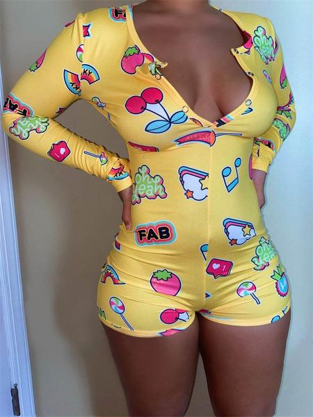 

women long sleeve printed jumpsuit sleepwear bodysuits summer print short home playsuits women's jumpsuits & rompers, Black;white