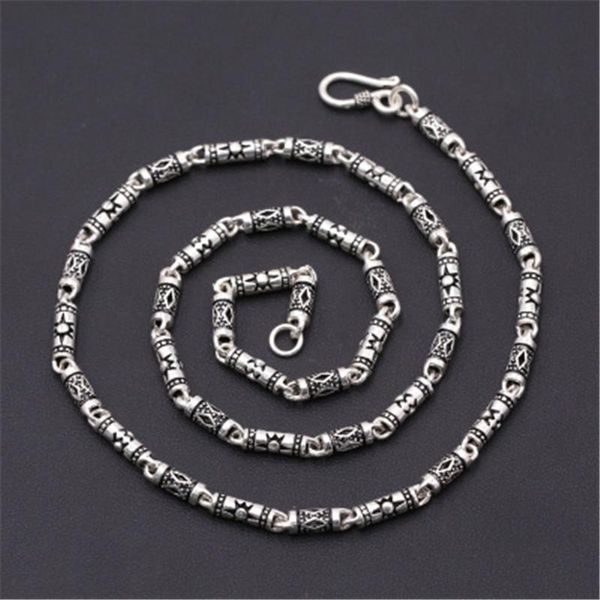 

4mm 100% pure 925 sterling silver handmade bamboo barrel beads ancient chains necklaces for men women