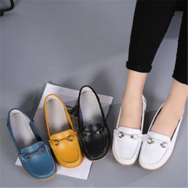 

leather shoes mother beef tendon soft sole large size round toe shallow mouth ladies work single, Black