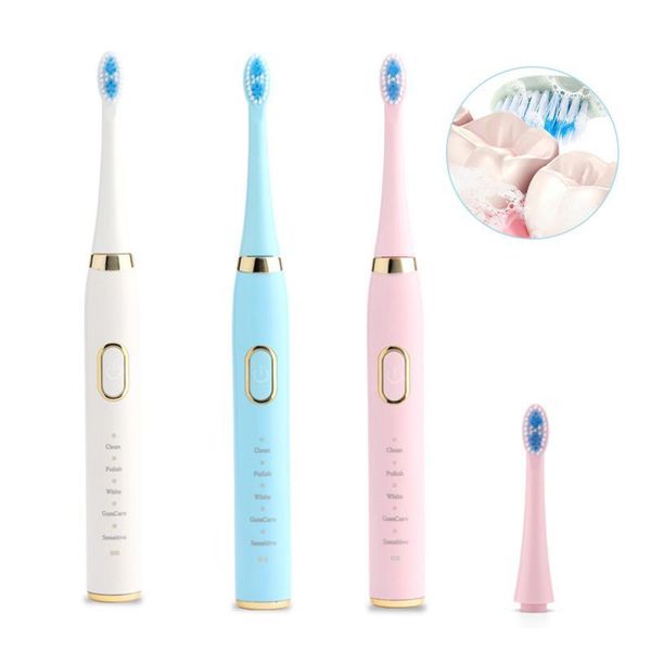 

modes ultrasonic electric toothbrush with 4 brush heads usb rechargeable washable whitening waterproof teeth deep cleaner smart